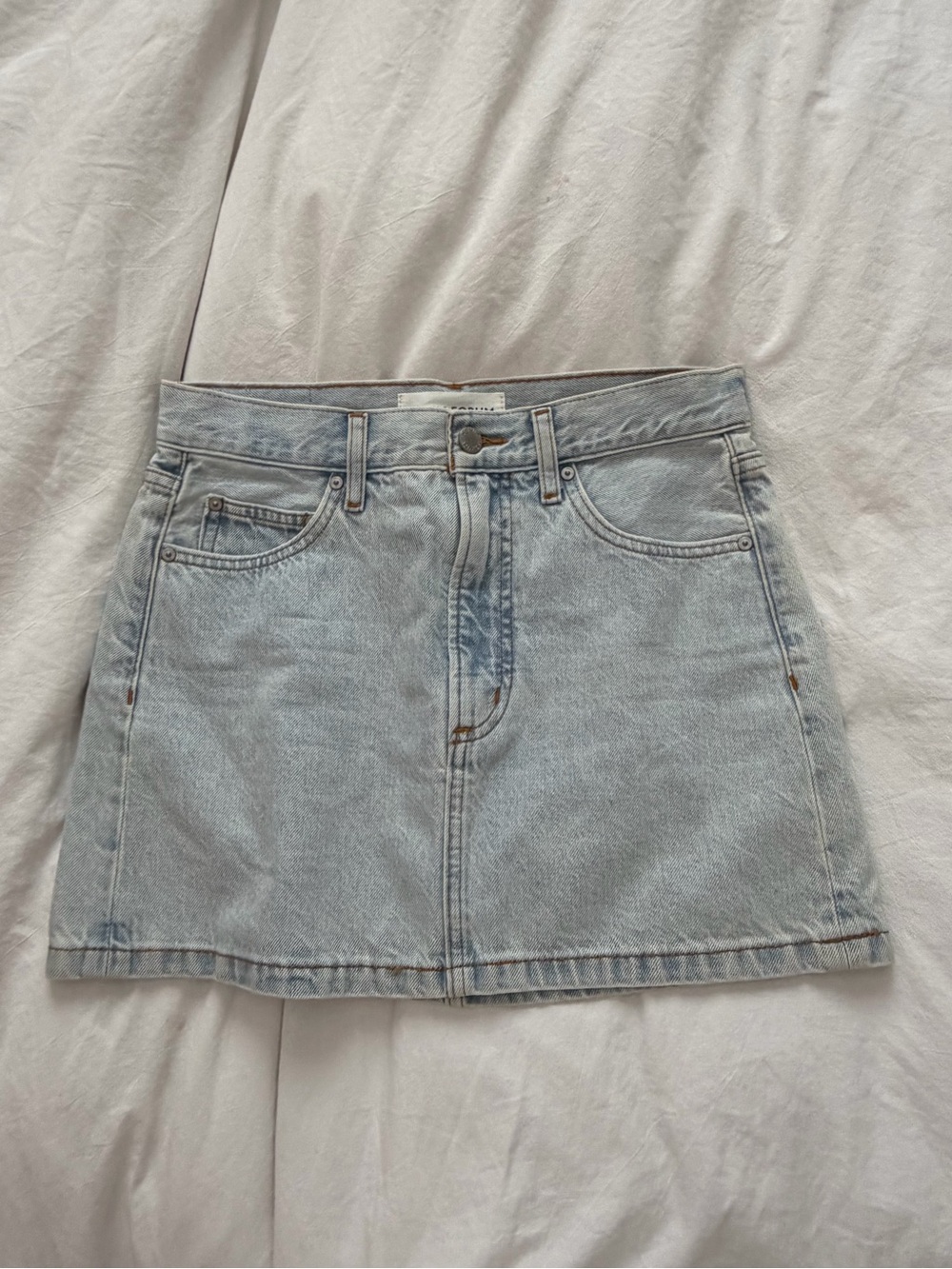 Denim Forum Pale Blue Washed Denim Mini Skirt